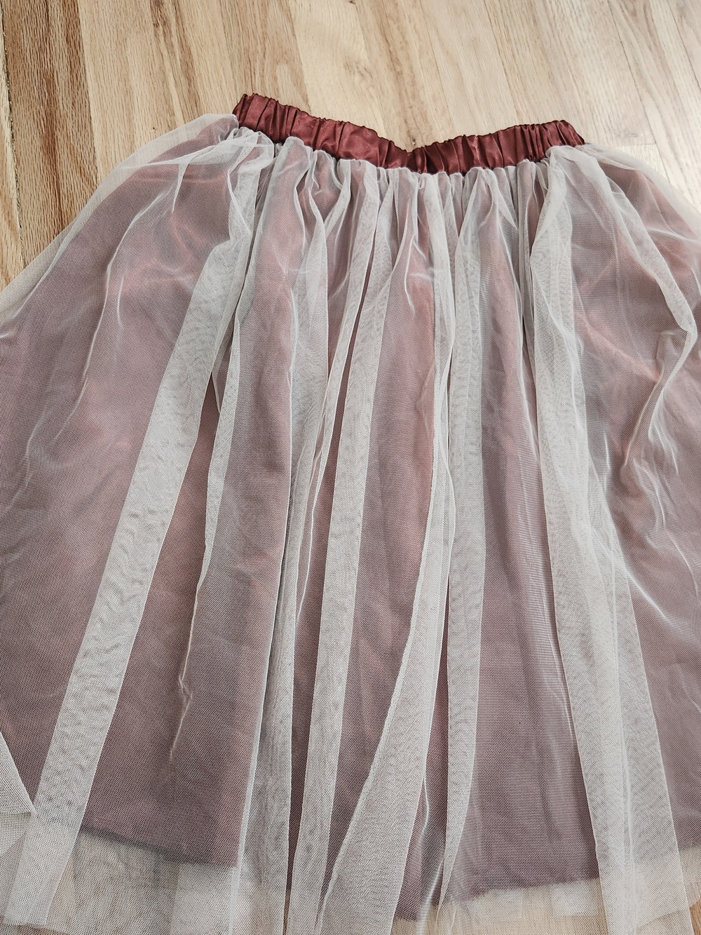 Liva Girl Brown Satin & White Tulle Overlay Midi Skirt Size Small Balletcore